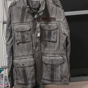 Affliction Fast & Loud 110OW183 Eagle Military Mens Parka Jacket Charcoal Grey